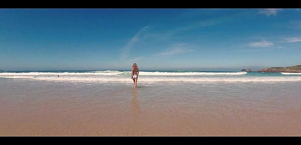  TRAVEL SHOW ASS DRIVER - Ferrol. Sasha Вikeyeva in a bikini on beautiful Spanish Doninos beach